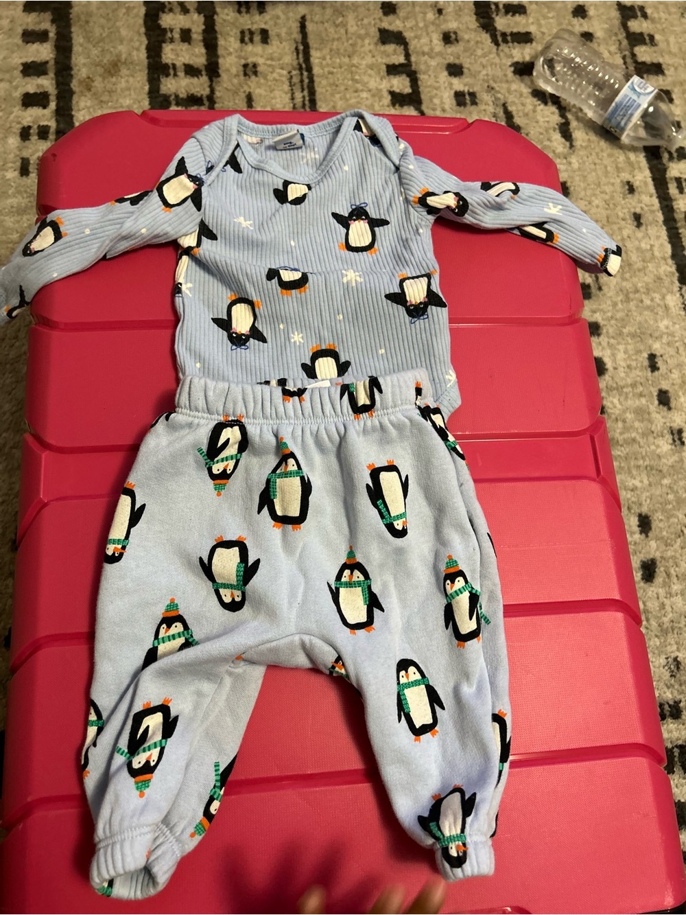 Kids Light Blue Penguin Print One-Piece Pajama Set